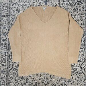 L.L.Bean 100% Cotton Tunic-Length V-Neck Sweater Beige Womens M Soft Classic